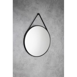 STAGO Miroir rond avec bracelet en cuir, dia. 60cm, noir mat