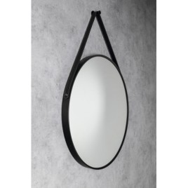 STAGO Miroir rond avec bracelet en cuir, dia. 60cm, noir mat