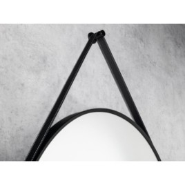 STAGO Miroir rond avec bracelet en cuir, dia. 60cm, noir mat