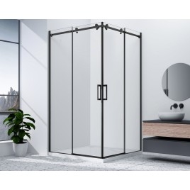 DRAGON BLACK Porte de douche pour entrée d'angle 800 mm, verre clair