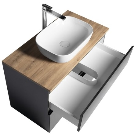 ALTAIR Vanity Unité avec planche 87,5 cm, noir mat/oak emporio