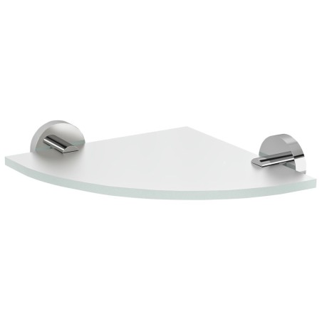 Coin étagère en verre X-ROUND, quart d'onde 200x200mm, chrome/verre glacé