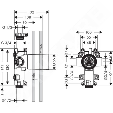 Axor Corps d’encastrement - Corps pour soupape encastrée Trio, chrome 36770180