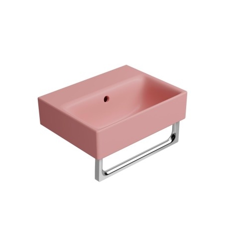 NUBES lavabo en céramique 40x32cm, bord de fond, pas de trou de robinet, mat blush
