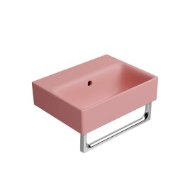NUBES lavabo en céramique 40x32cm, bord de fond, pas de trou de robinet, mat blush