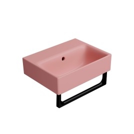 NUBES lavabo en céramique 40x32cm, bord de fond, pas de trou de robinet, mat blush