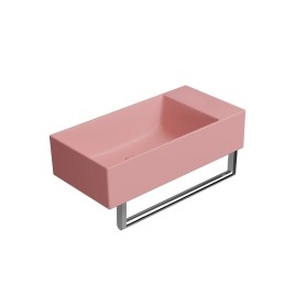 KUBE X lavabo en céramique 50x25cm, bord de fond, pas de trou de robinet, droit/gauche, blush mat