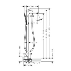 Hansgrohe Metris New - Mitigeur de baignoire à levier au sol, chrome 31471000