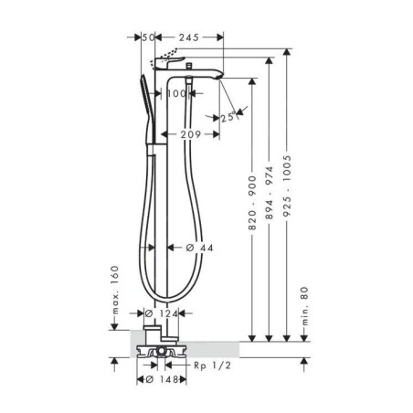 Hansgrohe Metris New - Mitigeur de baignoire à levier au sol, chrome 31471000