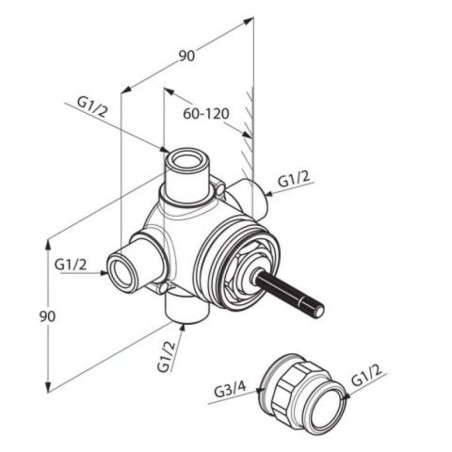 Kludi Accessoires - Commutateur 2 voies encatré 29747
