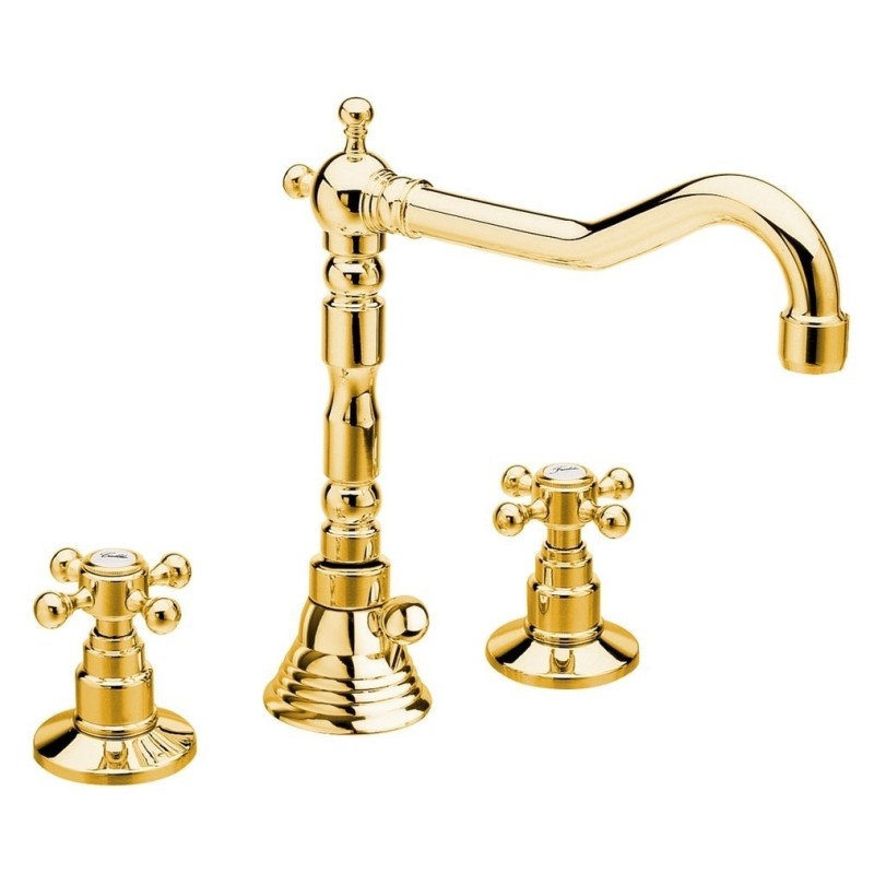 ANTEA 3 Hole Washbasin Robinet de mélangeur avec Rétro Spout, avec Pop Up Waste, or