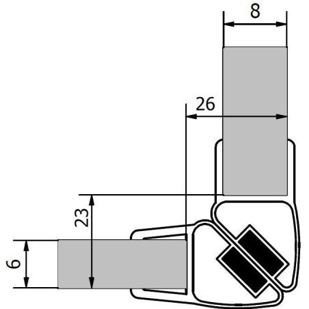 Scellement magnétique (2 pcs) longueur 2000mm pour verre 6mm et 8mm, coin
