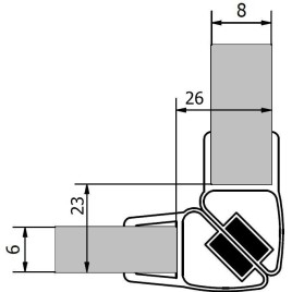 Scellement magnétique (2 pcs) longueur 2000mm pour verre 6mm et 8mm, coin
