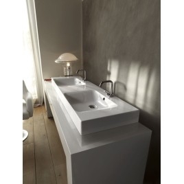 CENTO Double céramique lavabo 140x45cm, blanc