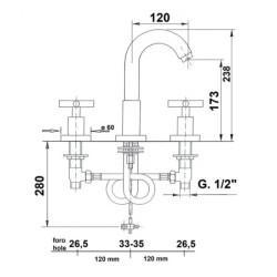 Sapho Reitano Rubinetteria Axia - Mitigeur de lavabo, à 3 trous, sans bonde, chrome 502/S