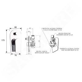 Sapho Axamite - Mitigeur encastré de douche avec corps d'encastrement, 2 sorties, chrome AX42