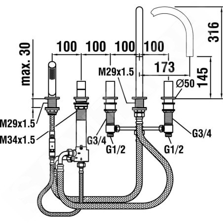 Laufen Kartell - Mitigeur pour rebord de baignoire, installation à 5 trous, chrome H3223350042821
