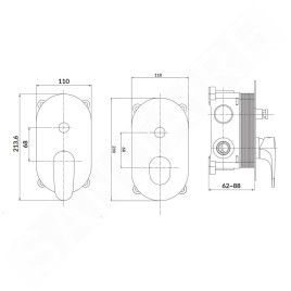 Cersanit Inverto - Mitigeur encastré avec 2 sorties et corps d’encastrement, chrome S951-313