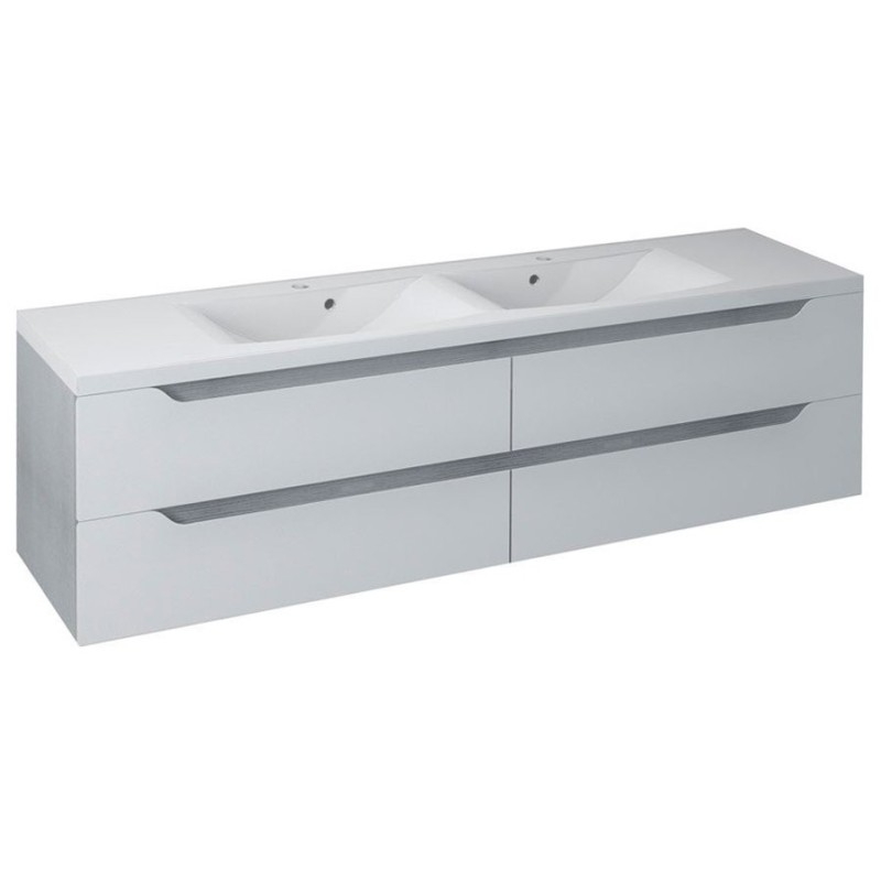 WAVE Double Vanity Unité 179,7x50x47,8cm, chêne blanc/argent WAVE Double Vanity Unité 179,7x50x47,8cm, chêne blanc/argent