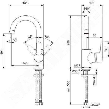 Ideal Standard Connect Blue - Mitigeur de lavabo avec tuyau d’écoulement pivotant, chrome B9933AA