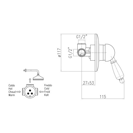 Sapho Kirké - Mitigeur de douche encastré, 1 sortie, manette blanche, chrome KI41BC