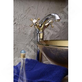 Sapho Reitano Rubinetteria Antea - Mitigeur de lavabo avec garniture de vidage, hauteur 245 mm, chrome/doré 3172L