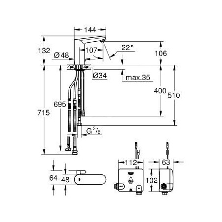 Grohe Eurosmart Cosmopolitan E - Mitigeur de lavabo électronique, Powerbox, chrome 36386001