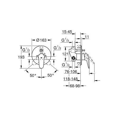 Grohe Eurostyle - Mitigeur de baignoire encastré avec le corps, chrome 23730003