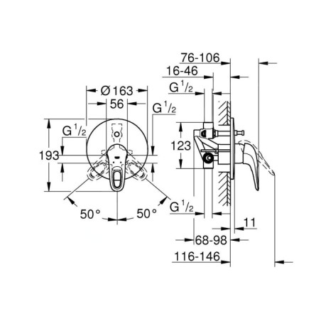 Grohe Eurostyle - Mitigeur de baignoire encastré, chrome 33637003
