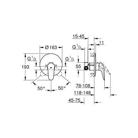 Grohe Eurostyle - Mitigeur de douche encastré, corps inclus, chrome 23725003