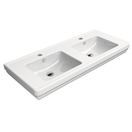 CLASSIC Double lavabo en céramique 125x54cm, blanc ExtraGlaze