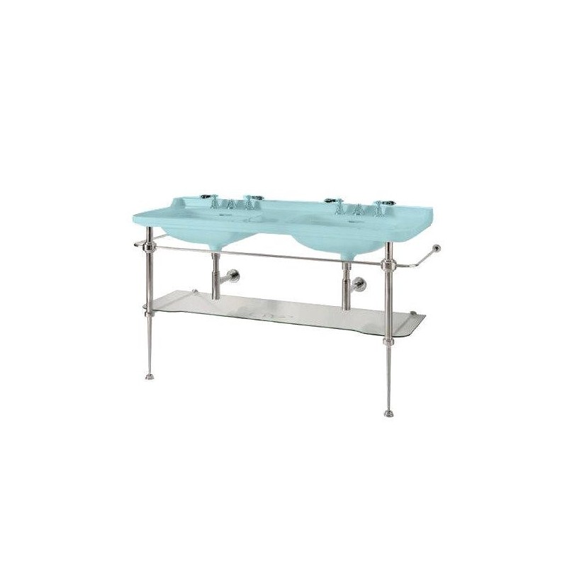 Construction WALDORF pour lavabo double 150cm avec étagère en verre, chrome
