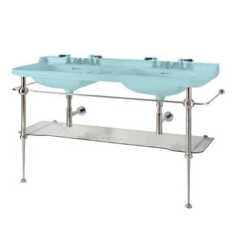 Construction WALDORF pour lavabo double 150cm avec étagère en verre, chrome