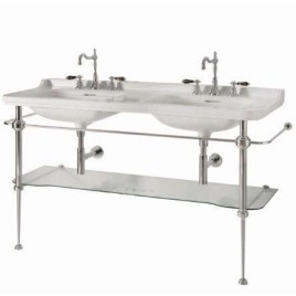 Construction WALDORF pour lavabo double 150cm avec étagère en verre, chrome
