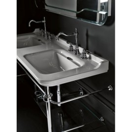 Construction WALDORF pour lavabo double 150cm avec étagère en verre, chrome