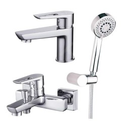 Cersanit Mille - Set de mitigeur de lavabo et de baignoire avec accessoires, chrome S952-003