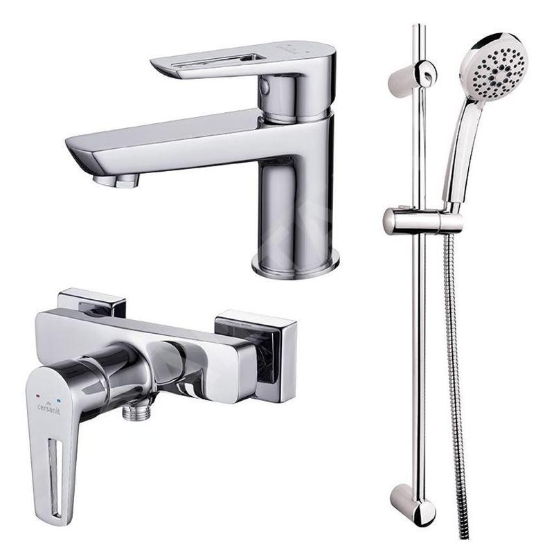 Cersanit Mille - Set de mitigeur de lavabo et de baignoire avec accessoires, chrome S952-004