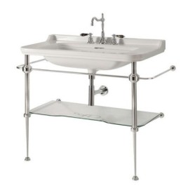 Construction WALDORF pour lavabo 100cm avec étagère en verre, chrome