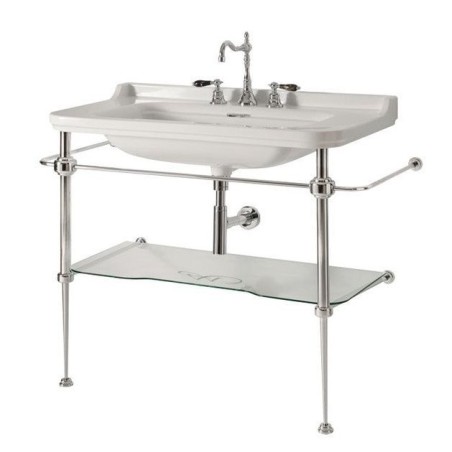 Construction WALDORF pour lavabo 100cm avec étagère en verre, chrome