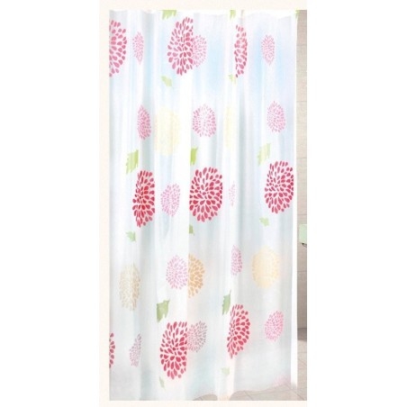 Rideau de douche 180x200cm, vinyle, fleurs, rouge