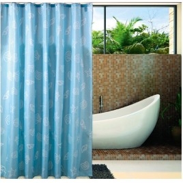 Rideau de douche 180x200cm, PE, bleu, coquilles