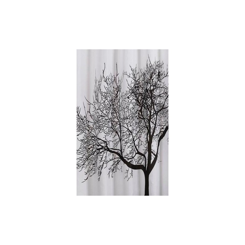 Rideau de douche 180x200cm, PE, noir/blanc, arbre