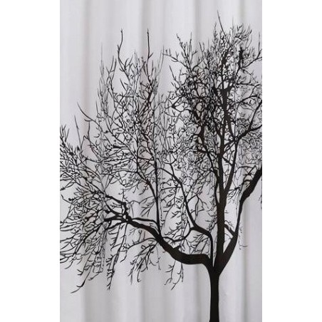 Rideau de douche 180x200cm, PE, noir/blanc, arbre