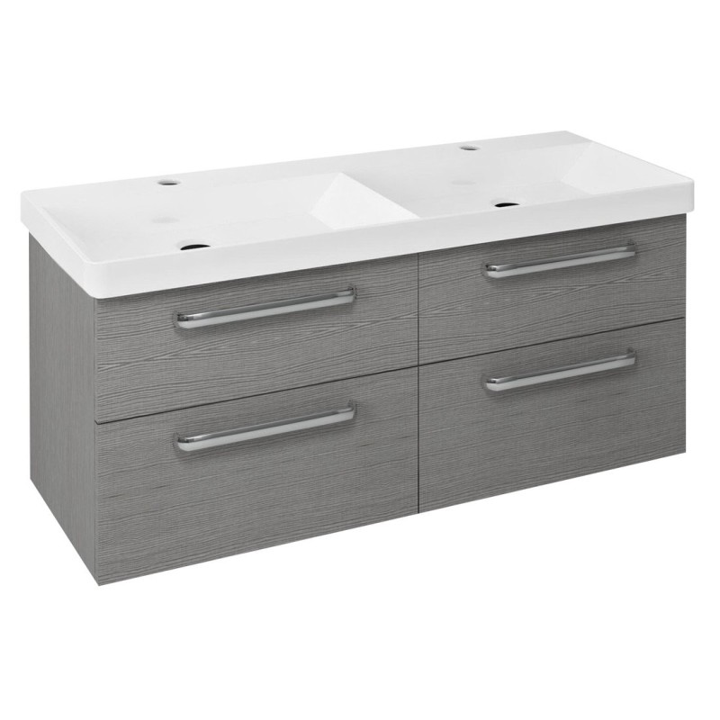 THEIA Unité de Vanité Double Bassin 116x50x44,2cm, 4 Tiroir, chêne argenté THEIA Unité de Vanité Double Bassin 116x50x44,2cm, 4 Tiroir, chêne argenté