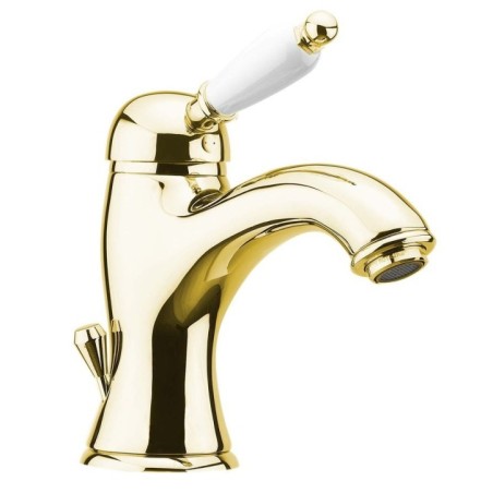 KIRKÉ WHITE Robinet de robinet de lavabo blanc, avec déchets pop up, or