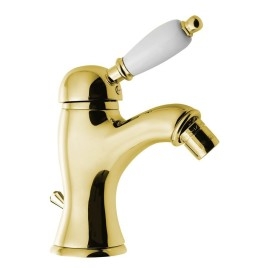 KIRKÉ WHITE Bidet mixer levier blanc, avec déchets pop up, or
