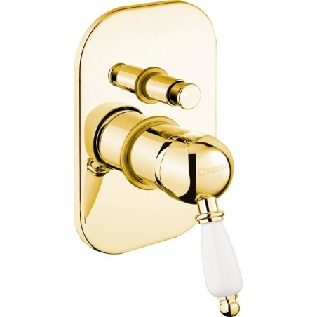 KIRKÉ Robinet de douche caché, 2 sorties, levier blanc, or