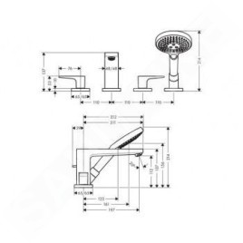 Hansgrohe Metropol - Mitigeur au bord de baignoire, installation à 4 trous, chrome 32552000