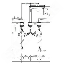 Hansgrohe Metropol - Mitigeur de lavabo avec vidage Push-Open, installation à 3 trous, chrome 74515000