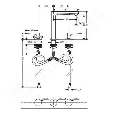 Hansgrohe Metropol - Mitigeur de lavabo avec vidage Push-Open, installation à 3 trous, chrome 74515000